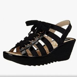 Fly London Yito Black Wedge Sandals Size 40  (9-9.5)